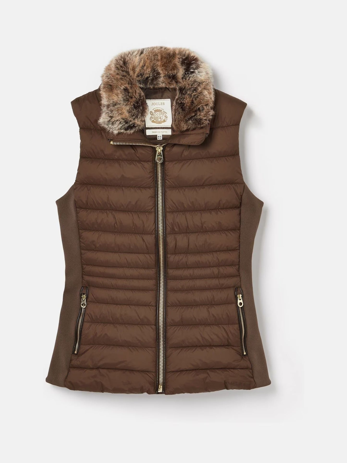 Joules Beckley Padded Showerproof Gilet with Detachable Faux Fur Collar