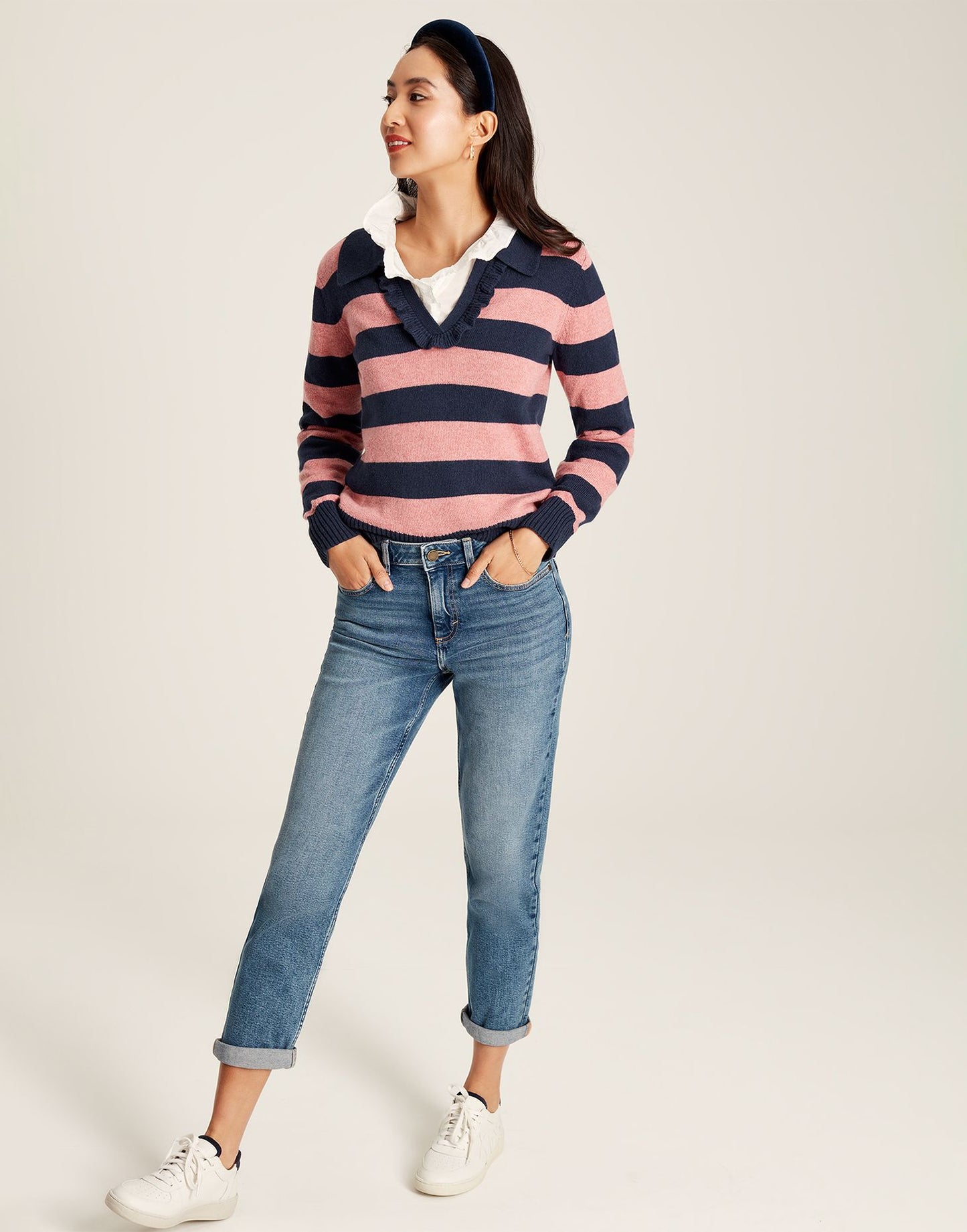 Joules Maddie Striped V Neck Jumper