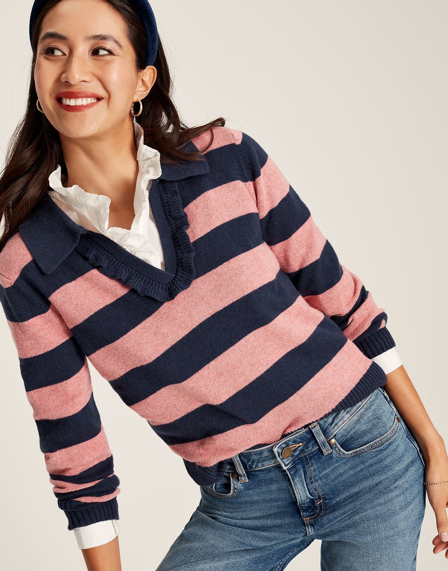 Joules Maddie Striped V Neck Jumper