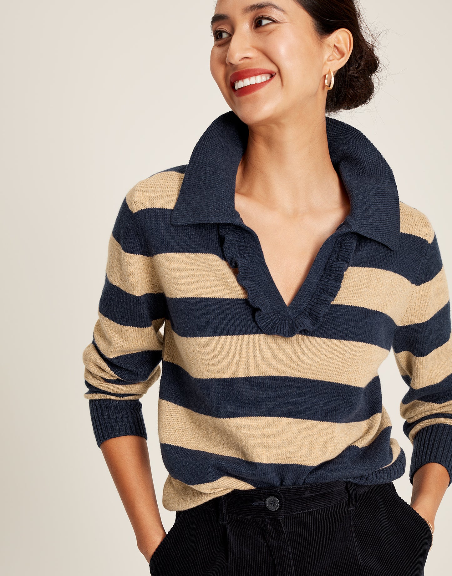 Joules Maddie Striped V Neck Jumper