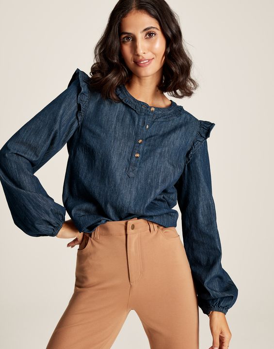 Joules Remi Frill Shoulder Chambray Blouse