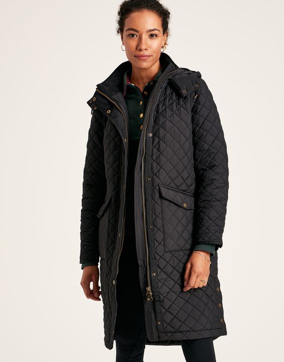 Joules Chatsworth Showerproof Diamond Quilt Coat with Hood