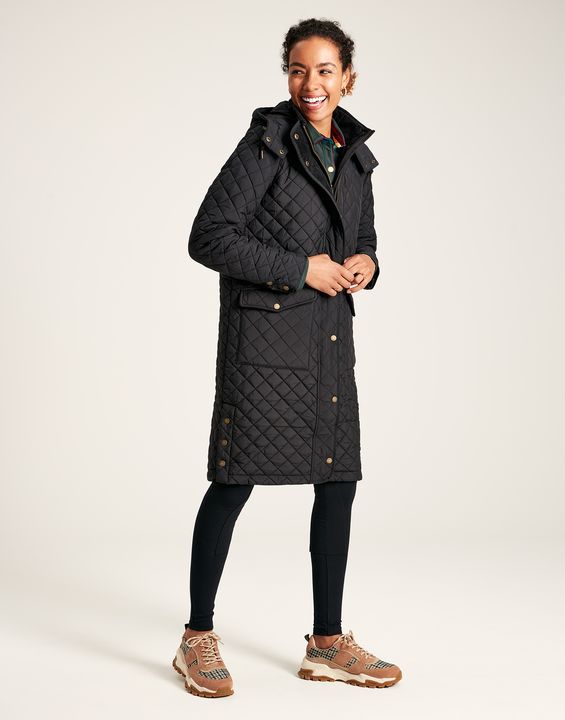 Joules Chatsworth Showerproof Diamond Quilt Coat with Hood