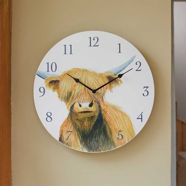 Outside In Highland Cow Wall Clock 12in