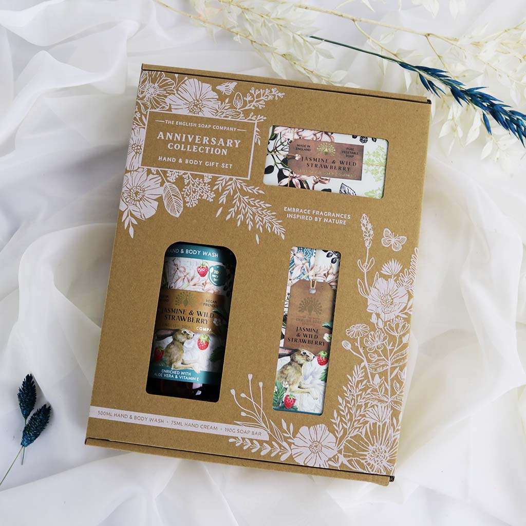 English Soap Company Anniversary Hand & Body Gift Set Jasmine & Wild Strawberry