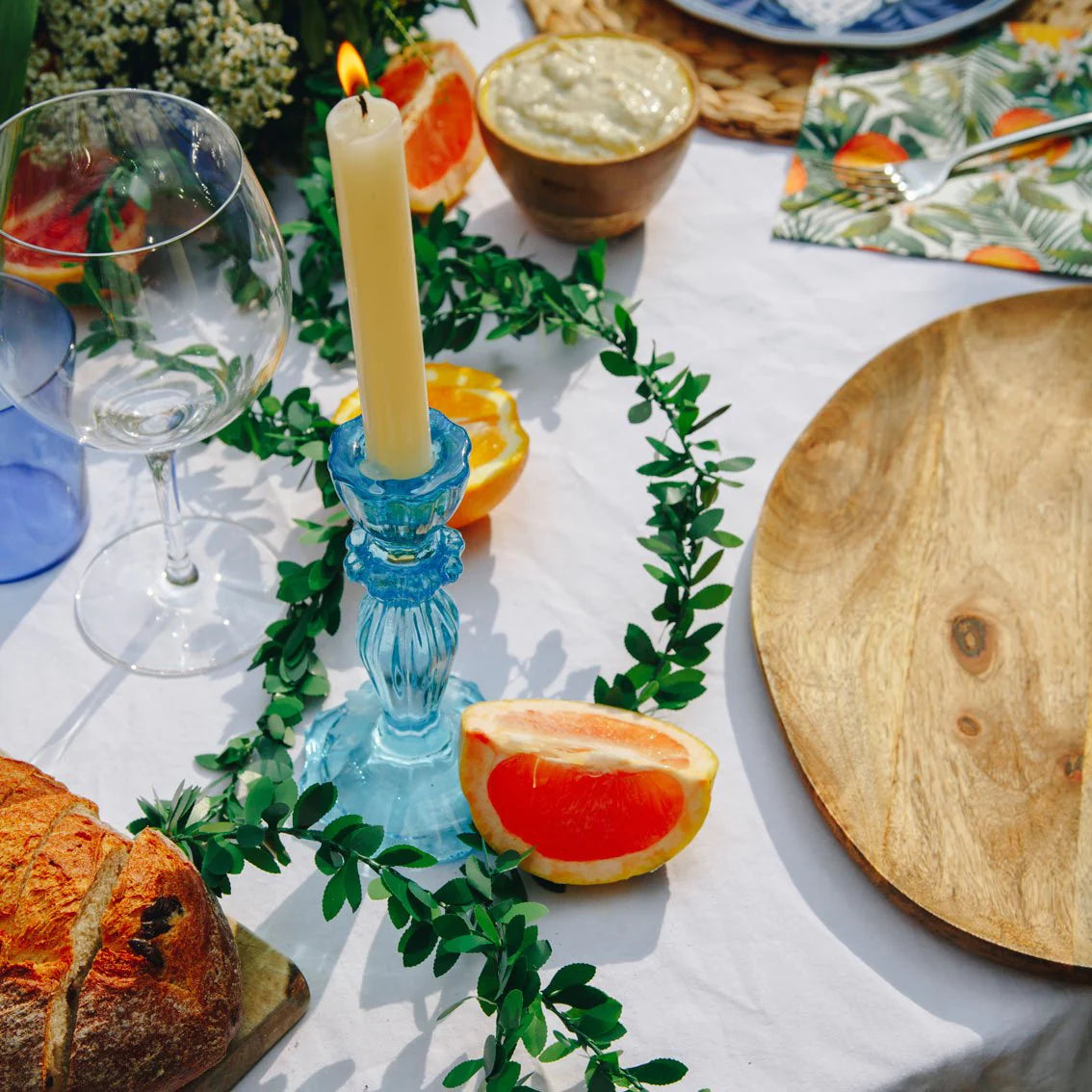 Talking Tables Boho Blue Glass Candle Holder