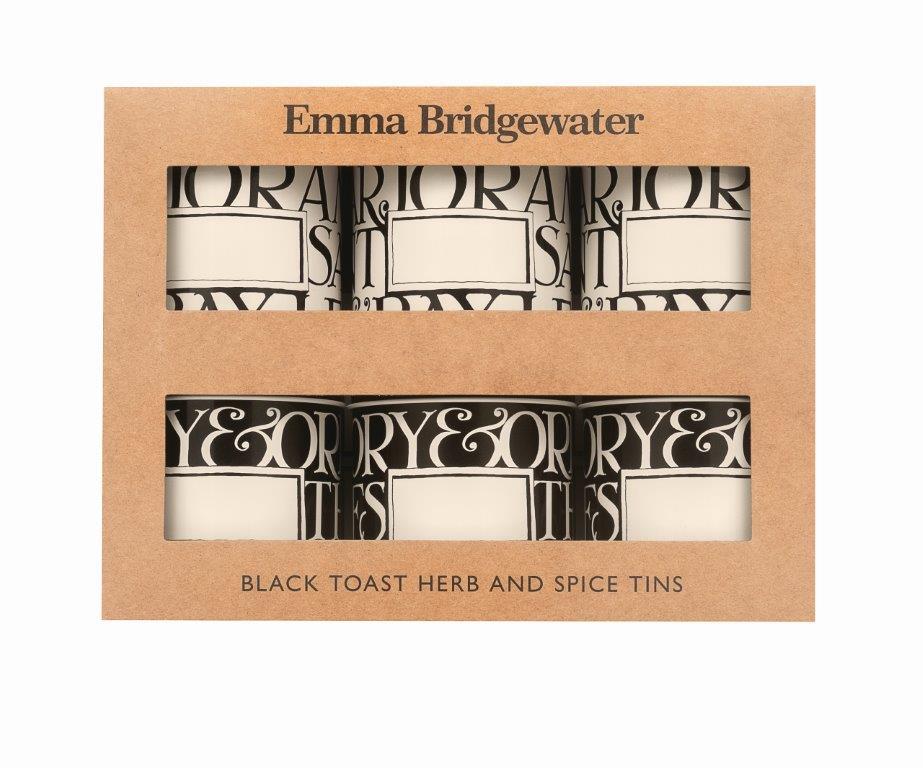 Emma Bridgewater Black Toast Set of 6 Herb and Spice Tins