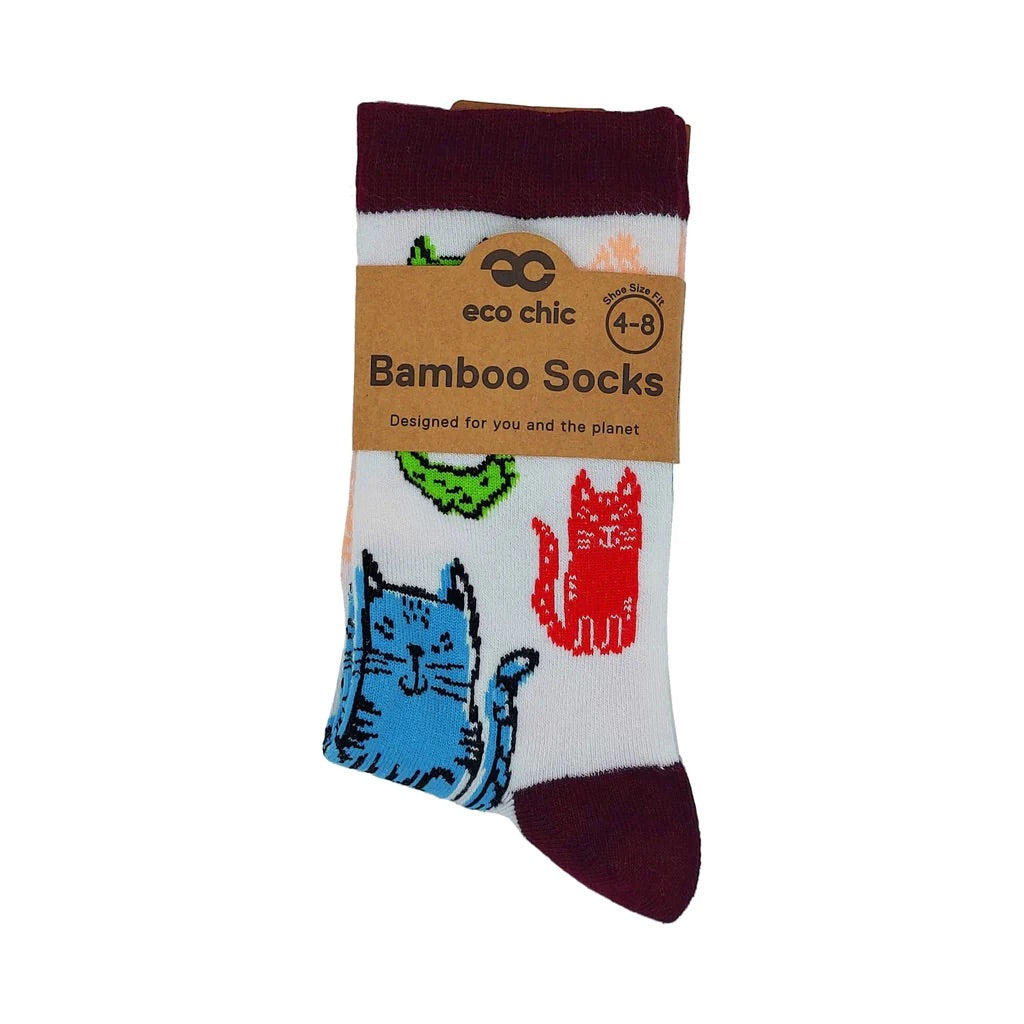 Eco Chic Eco-Friendly Bamboo Socks Cats White