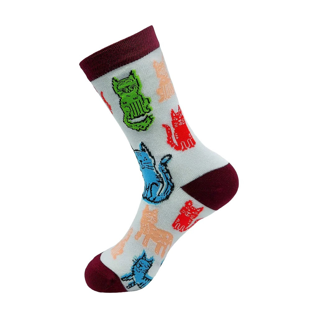 Eco Chic Eco-Friendly Bamboo Socks Cats White