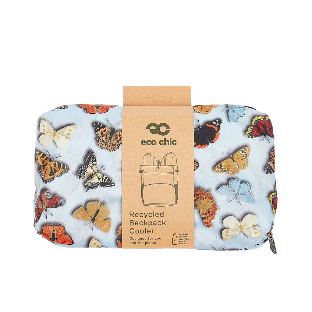 Eco Chic Lightweight Foldable Backpack Cooler Wild Butterflies Blue