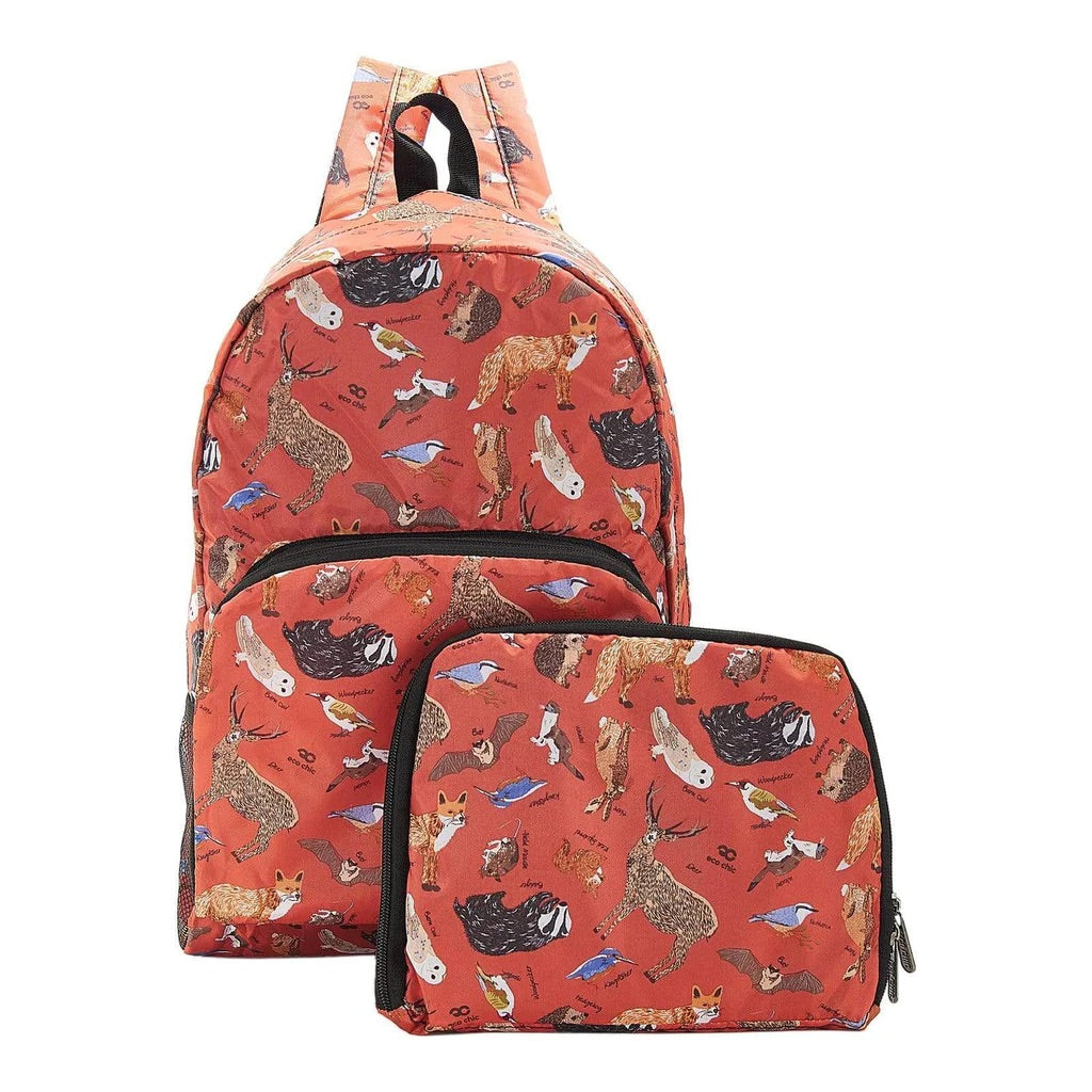 Eco Chic Lightweight Foldable Backpack Woodland Red