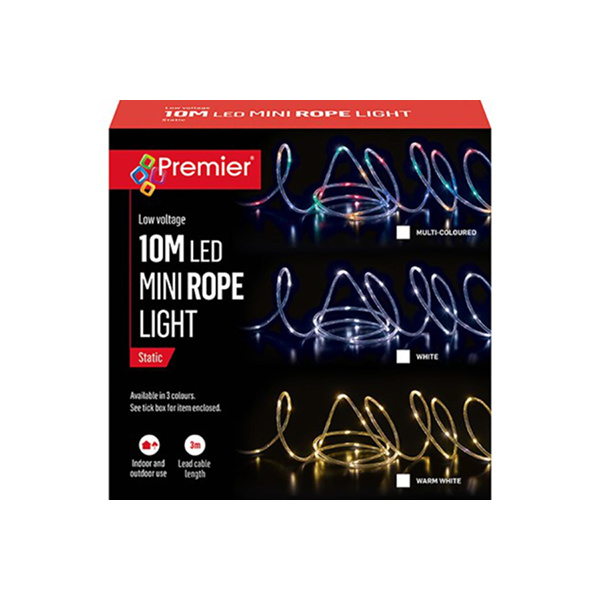 Premier 10m Mini Rope Light with 100 White LEDs