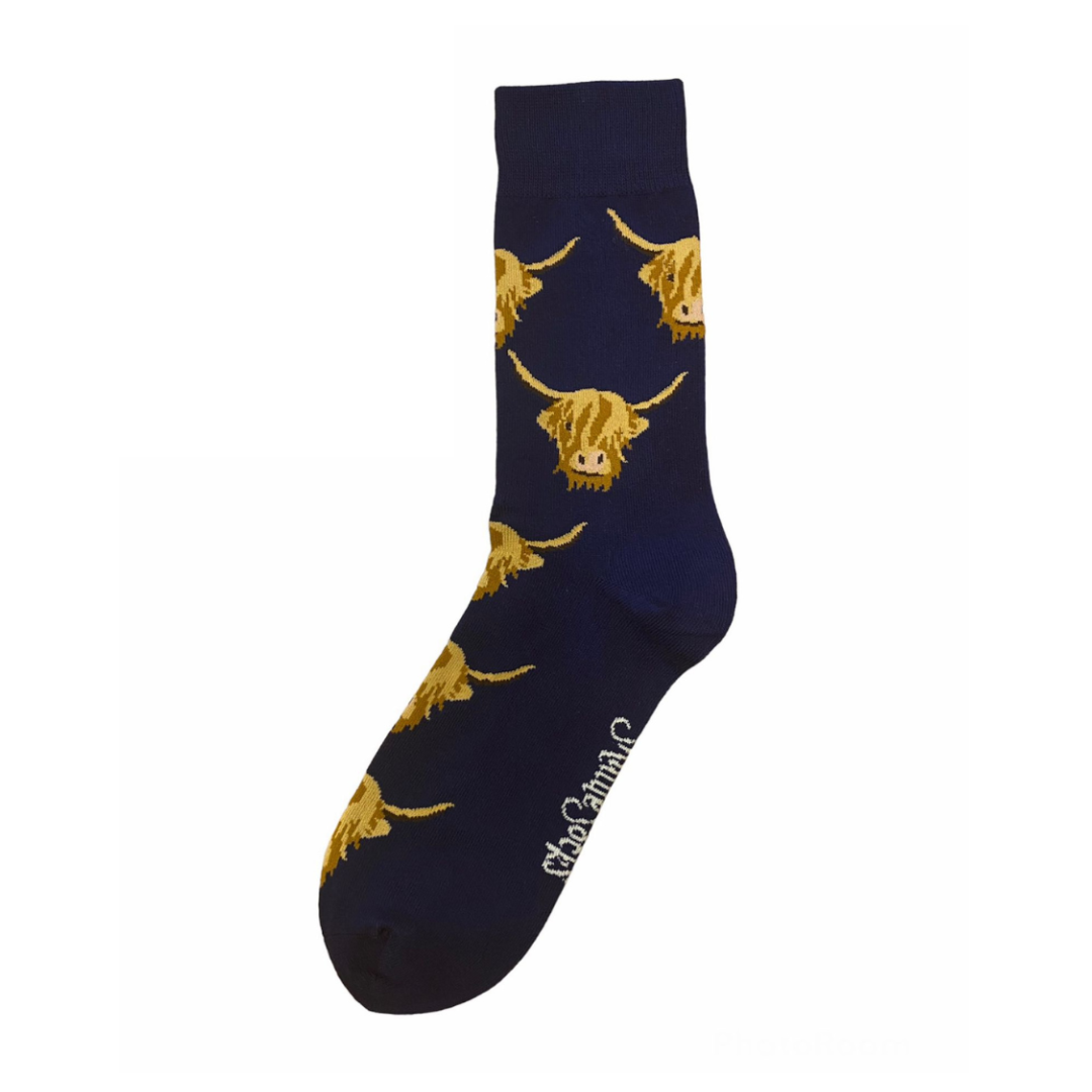 Shuttlesocks Navy Highland Cow Socks