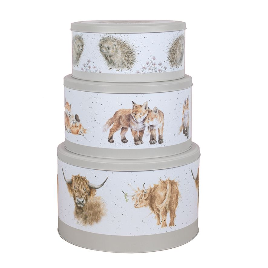 Wrendale Country Animal Cow/Fox/Hedgehog Cake Tin Nest 