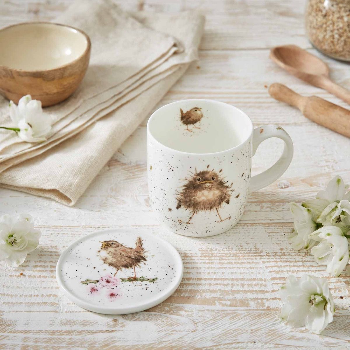 Wrendale 'Flying the Nest' Wren Mug & Coaster Set