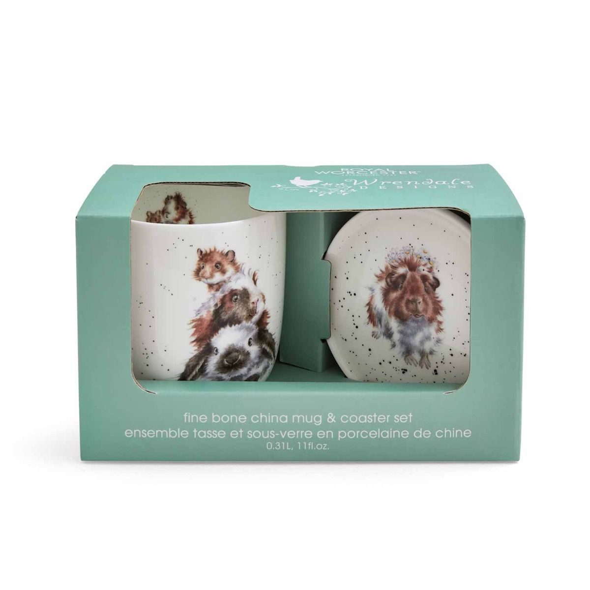 Wrendale 'Piggy in Middle' Guinea Pig and Rabbit Mug & Coaster