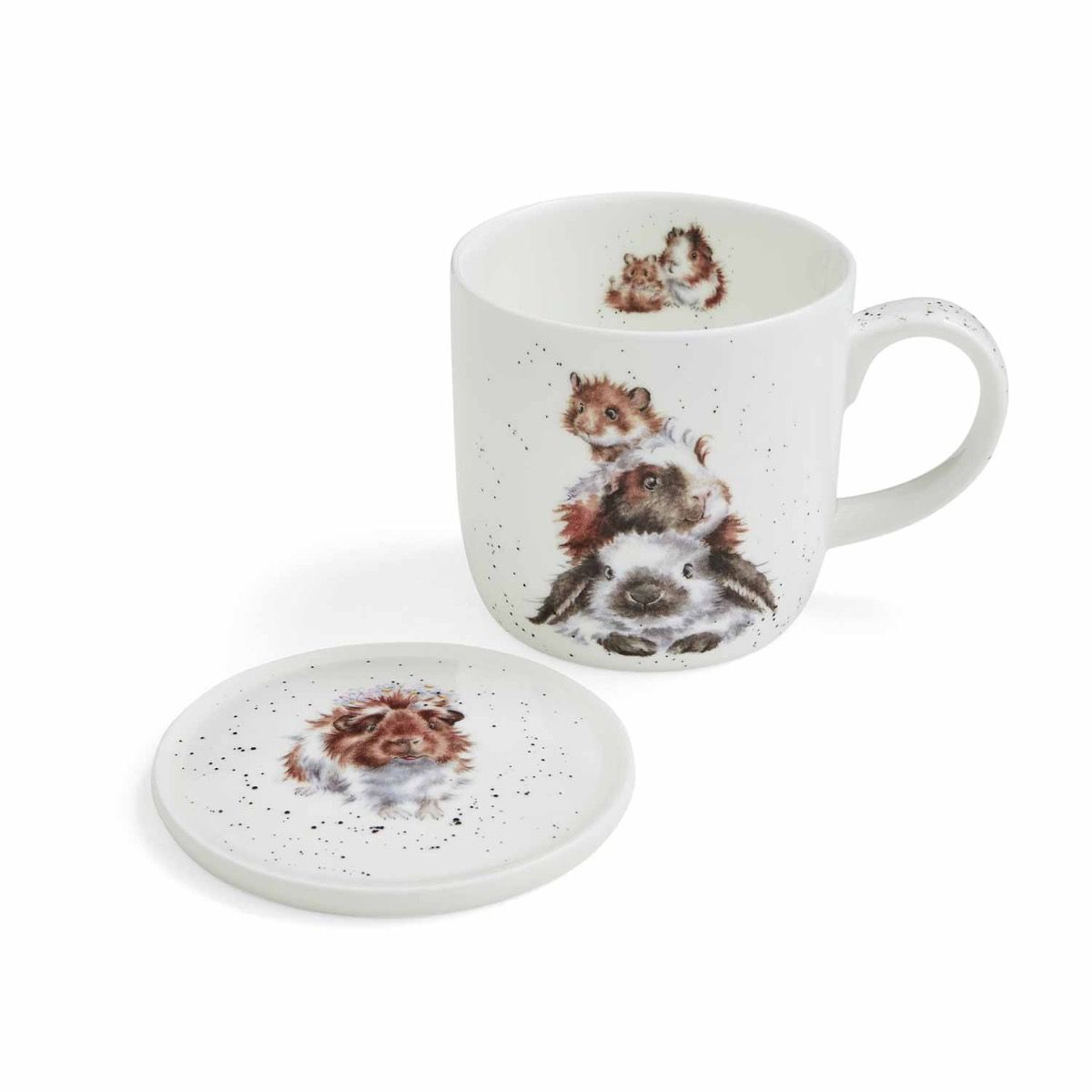 Wrendale 'Piggy in Middle' Guinea Pig and Rabbit Mug & Coaster