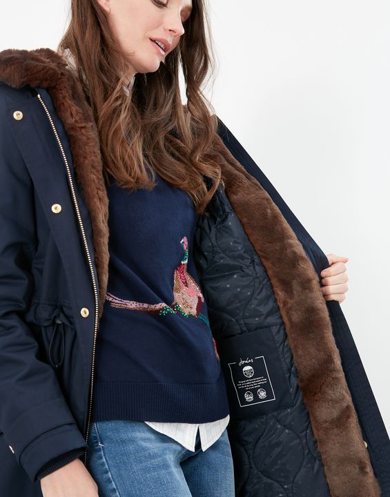 Joules piper parka with fur best sale trimmed hood