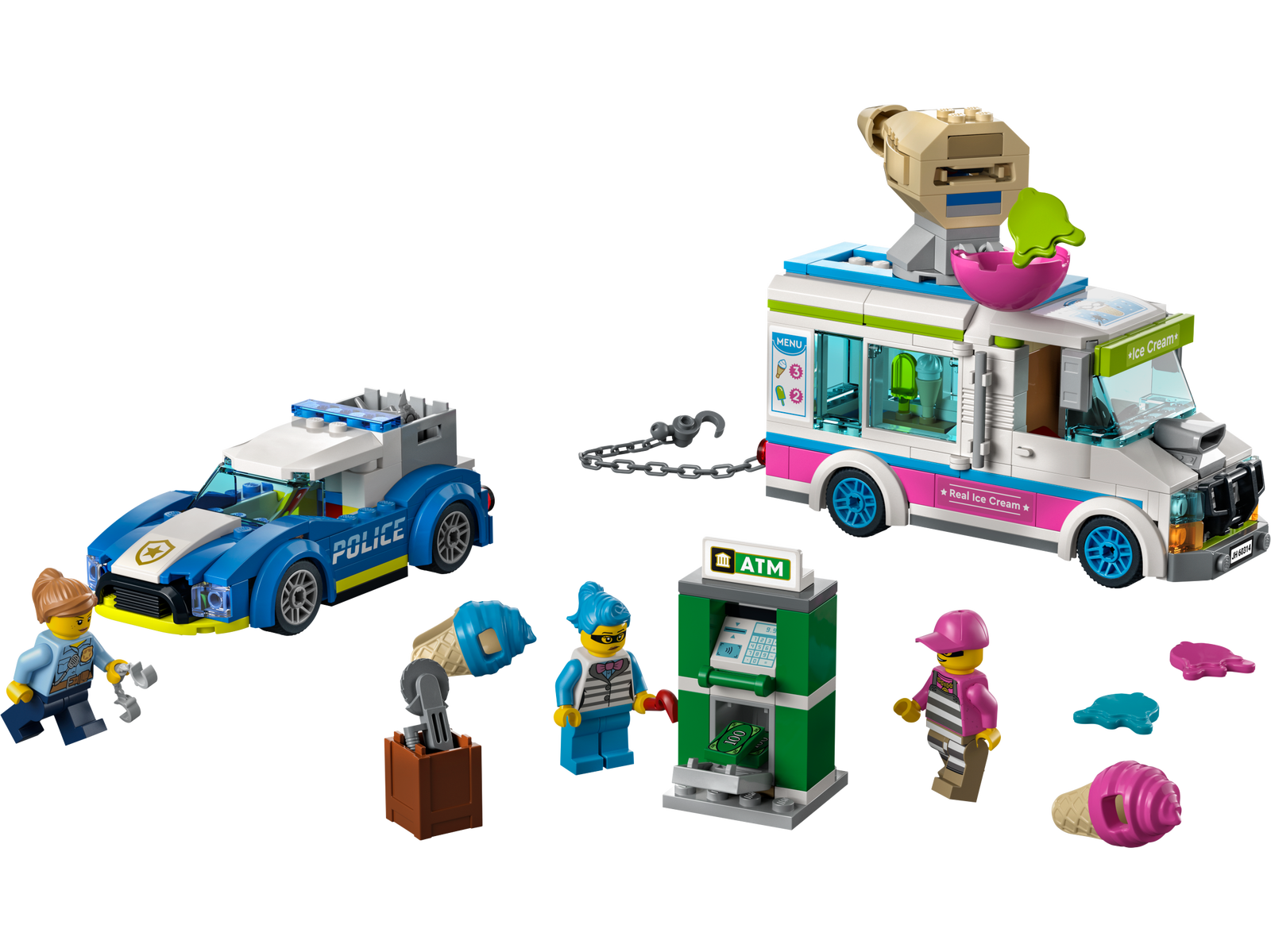 LEGO City Ice Cream Truck Police Chase Van 60314 Toy for Kids, Girls and  Boys age 5 Plus Years Old with Splat Launcher & City Police Car