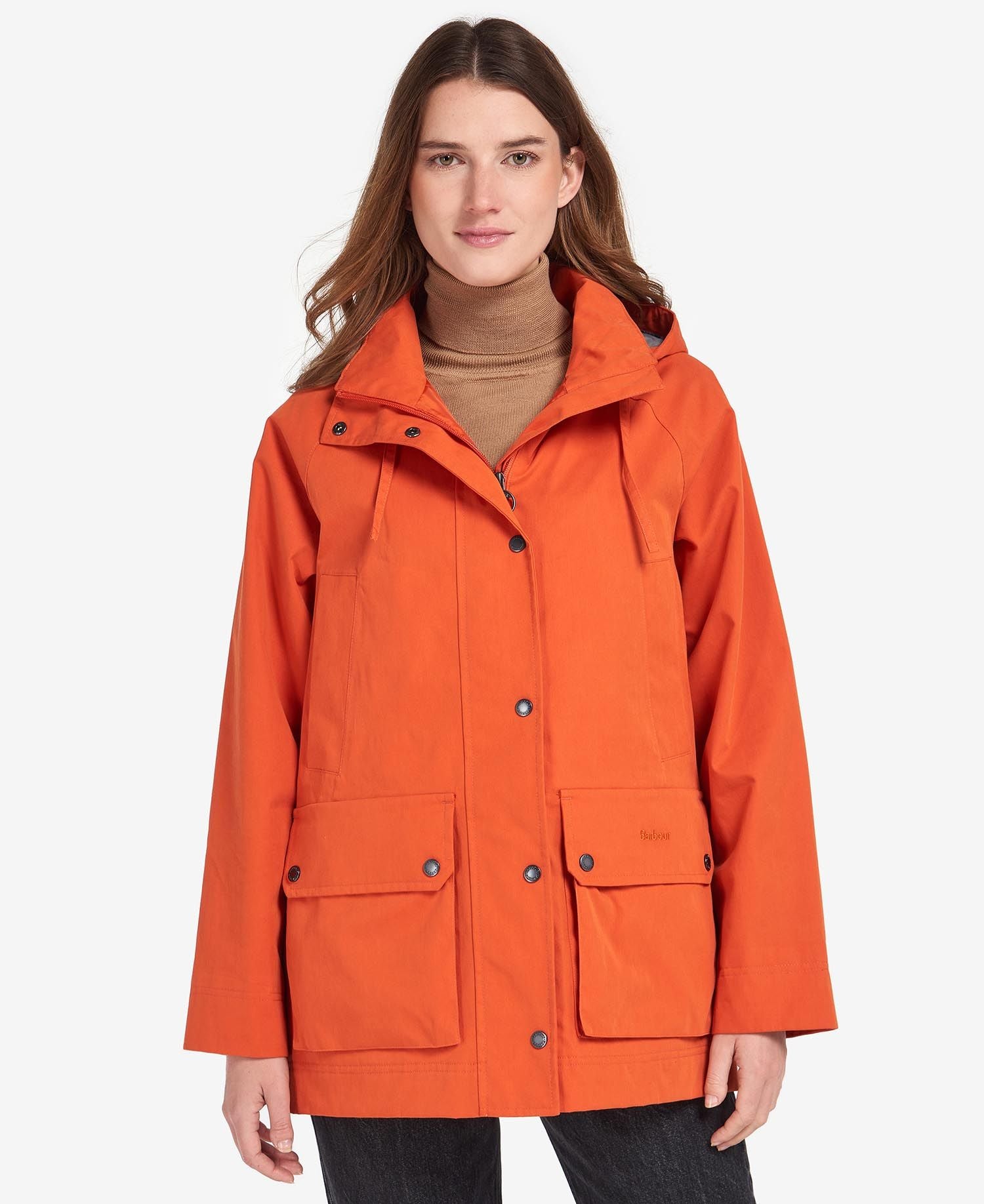 Barbour orange cheap rain jacket