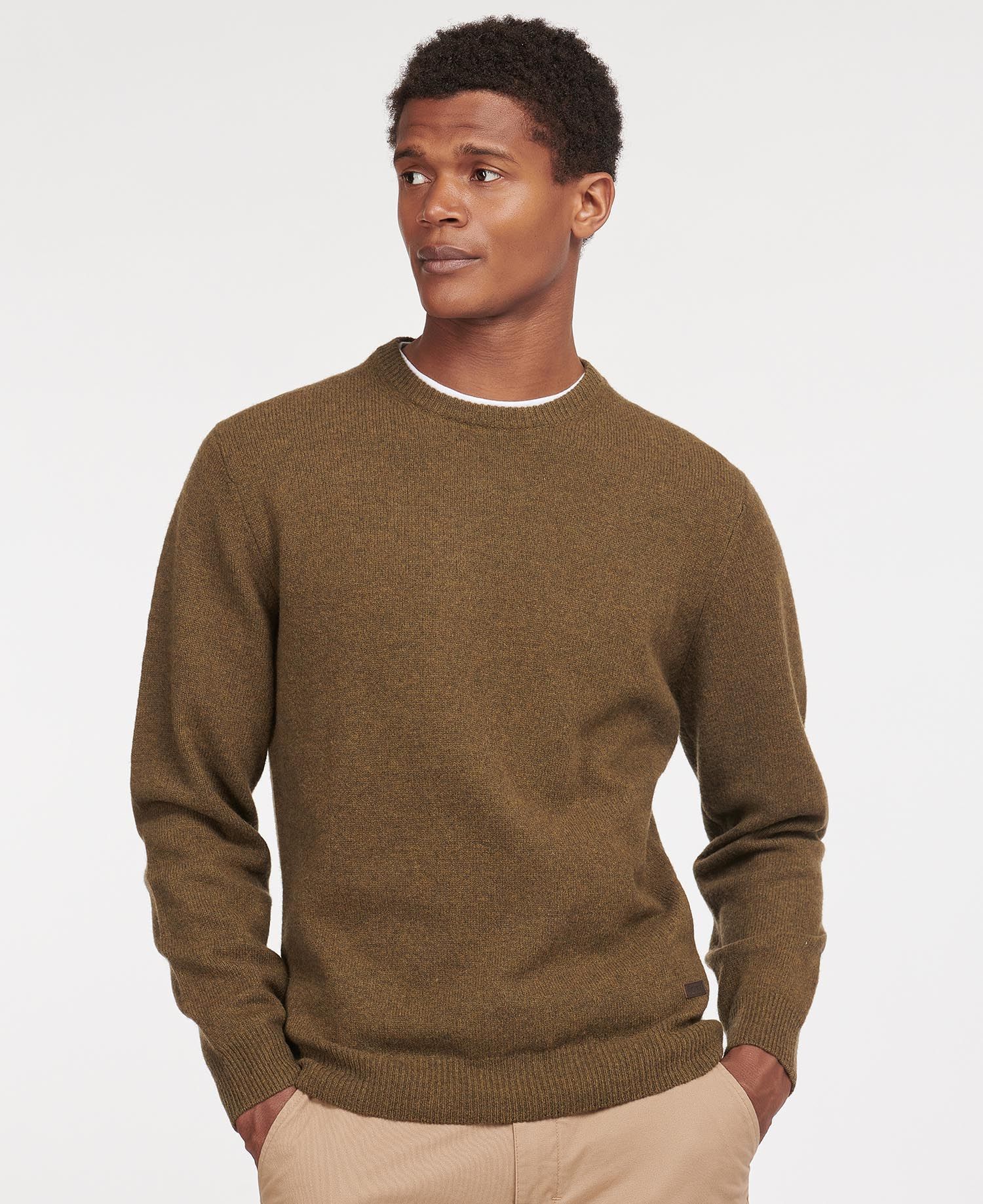 Men's barbour patch crew neck lambswool sweater on sale